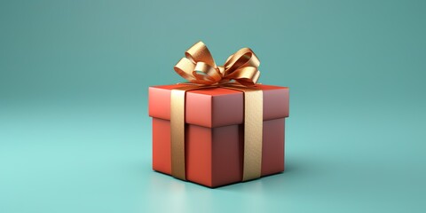 A red gift box with a gold ribbon on a blue background