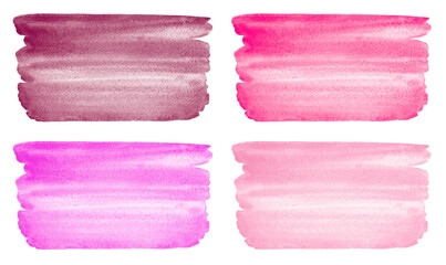 Watercolor brush strokes, smears set. Banners, text frames collection, rectangle shape. Dark pink, rose, magenta watercolour stains textures. Painted aquarelle templates bundle, artistic backgrounds.
