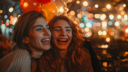 Obraz na płótnie Canvas Cheerful girlfriends at a party