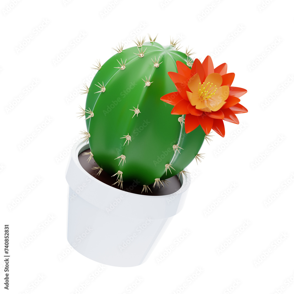 Aufkleber 3d model cactus flower in pot. 3d illustration, 3d element, 3d rendering. 3d visualization isolated 