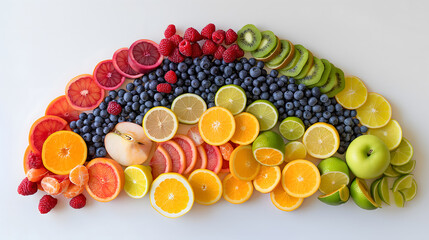 Array of Fresh Citrus and Berries on a Light Background