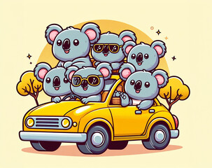 illustration of a car with koala