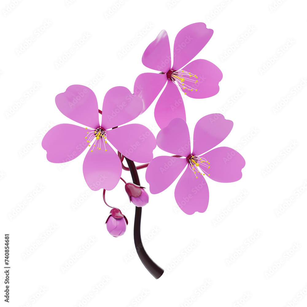 Poster 3d cherry blossom model blooms and buds. 3d illustration, 3d element, 3d rendering. 3d visualization