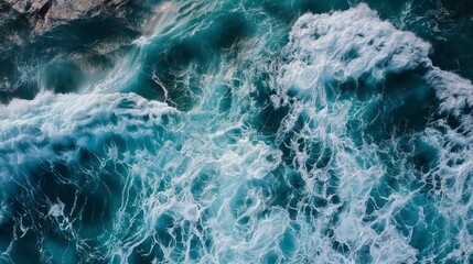 Aerial view of the dynamic ocean waves texture