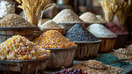 Grain is sold at the market. - obrazy, fototapety, plakaty
