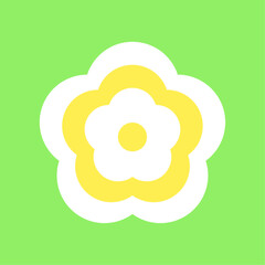 Stylized white and yellow flower on green background. Vector flat illustration. Best for web, print, logo creating and branding design.