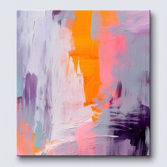 Dynamic abstract acrylic painting with bold strokes in shades of orange, purple, and gray, perfect for contemporary art enthusiasts and modern interiors