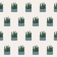 Fototapeta premium Vintage Floral Seamless Pattern Background. Potted Domestic Plant Flower Textile Fabric Pattern Background Design. 