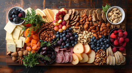 Gourmet Cheese and Charcuterie Board with Fresh Fruits and Nuts