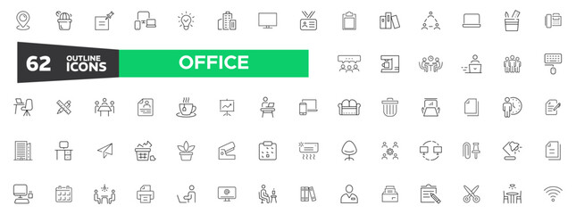 Office line icon set. web icons in line style. Employee, conference, project, document, business, work, support, contact us, productivity strategy, collection. Vector illustration.