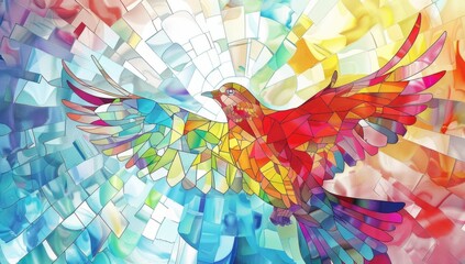a stained glass window with a colorful dove Generative AI - obrazy, fototapety, plakaty