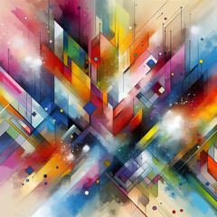 Colorful splashes of paint, geometric, abstract art