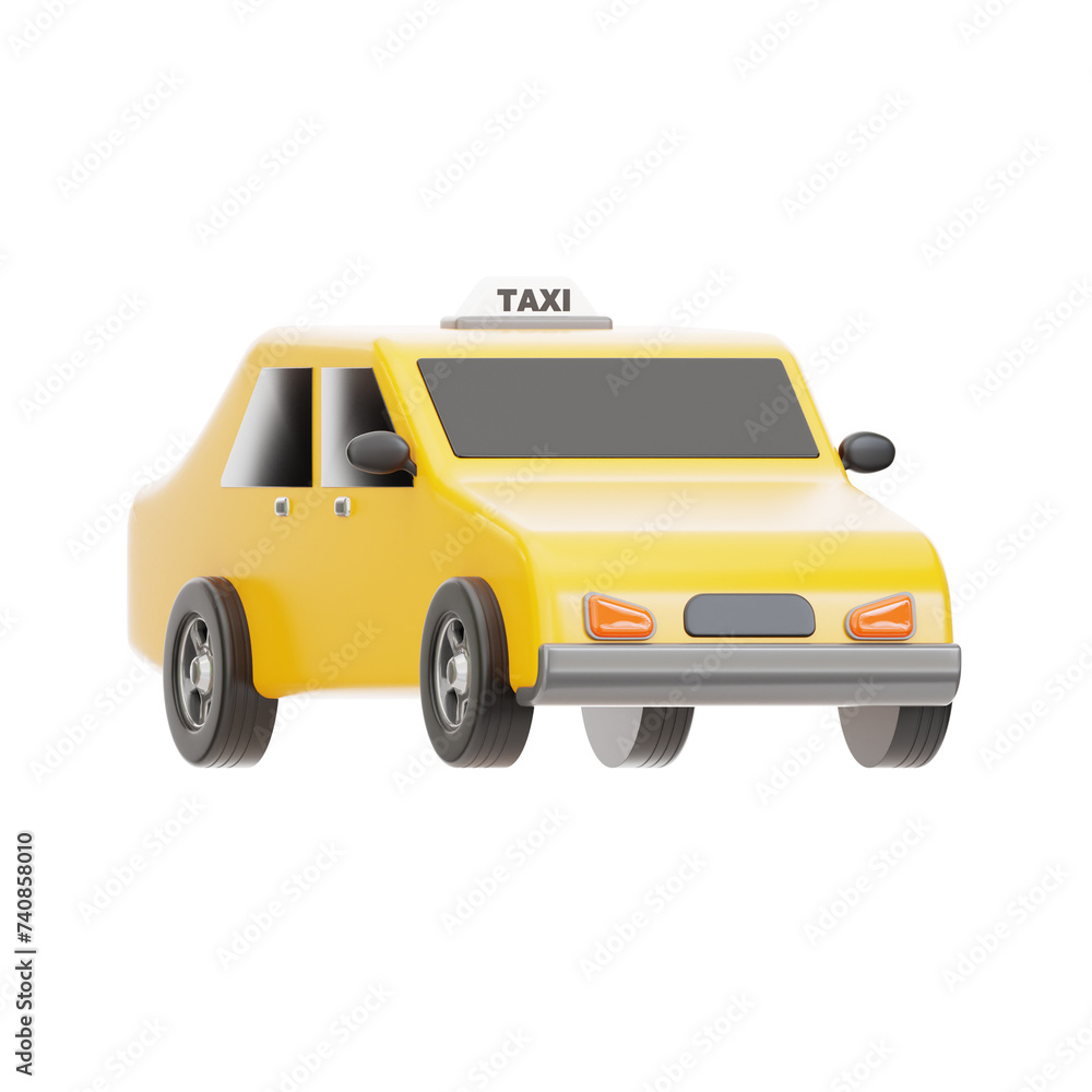 Poster 3d taxi model urban transportation in motion. 3d illustration, 3d element, 3d rendering. 3d visualiz