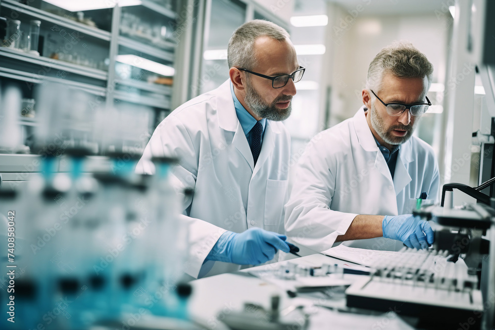 Poster generated with ai image of scientist conducting research exploring innovation