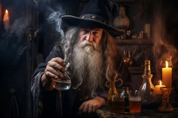 Foto op Aluminium Digital generative ai image collage od wise wizard hold prepare magical drink potion © Tetiana