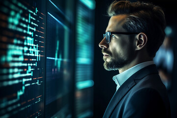 Created with generative AI picture of confident office worker IT specialist system administrator manager