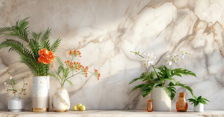 Botanical Elegance on Marble Backdrop
