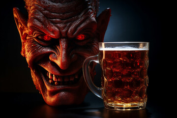Image of creepy scary demon symbolized alcohol addiction generative AI