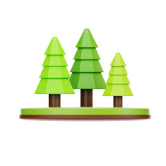 3D Forest With Three Trees. 3d illustration, 3d element, 3d rendering. 3d visualization isolated on a transparent background