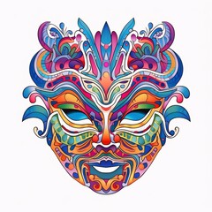 Painted, colorful, rainbow carnival mask, white isolated background. Carnival outfits, masks and decorations.