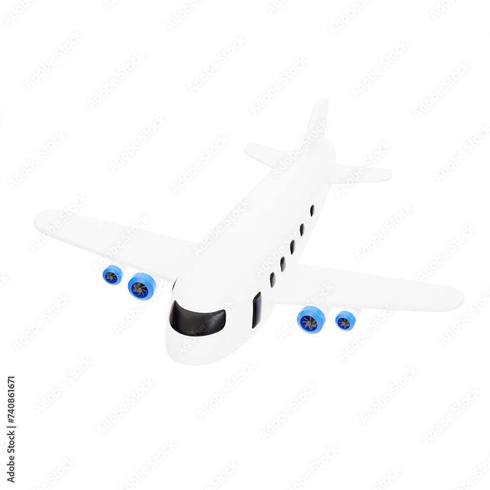 Poster 3d airplane model taking flight into the skies. 3d illustration, 3d element, 3d rendering. 3d visual