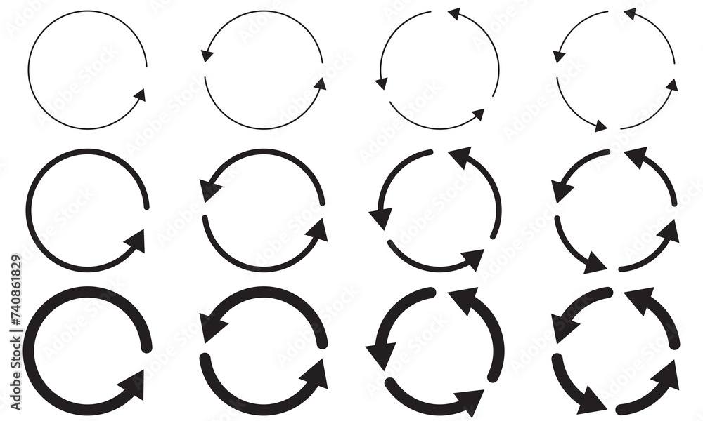 Poster circle arrows icon set. round reload sign, repeat icon, rotate arrow symbol, vector illustration web