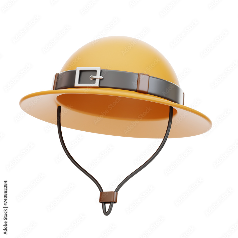 Poster 3d travel hat model sun protection with style. 3d illustration, 3d element, 3d rendering. 3d visuali