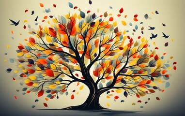 A tree with vibrant and colorful leaves