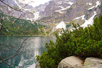 Morskie Oko mountain lake panorama  - obrazy, fototapety, plakaty