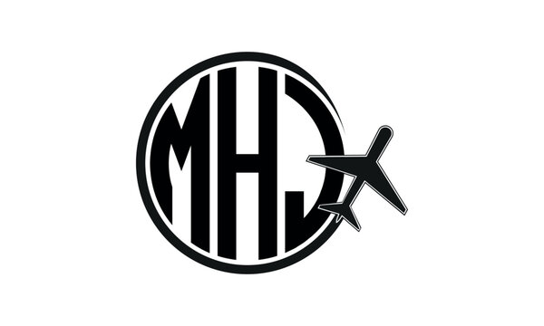 MHJ three initial letter circle tour & travel agency logo design vector template. hajj Umrah agency, abstract, wordmark, business, monogram, minimalist, brand, company, flat, tourism agency, tourist