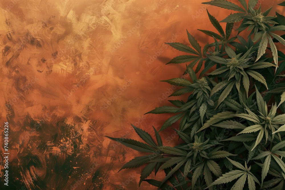 Poster a slide background for showcasing cannabis. background image. created with generative ai technology.