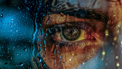 Rainy Close eye. Space for Ad copy, can be flipped horizontally. 