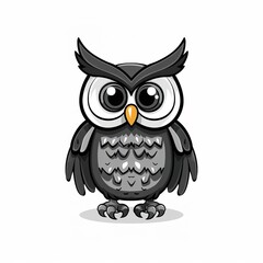 Cartoon owl with raised ears, 2d, vector logo, emblem, white background