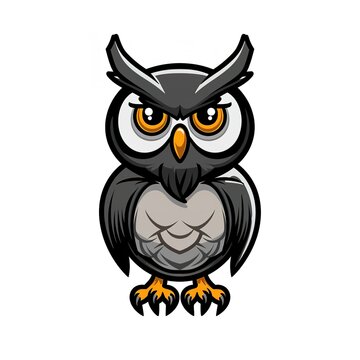 Cartoon owl with raised ears, 2d, vector logo, emblem, white background