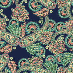 Damask paisley seamless vector pattern. Floral vintage background - 740867063