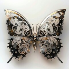 Mechanical butterfly with intricate metal wings