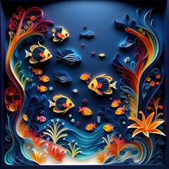 background of paper cut fish and marine life

