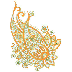 Paisley vector isolated pattern. Damask floral illustration in batik style - 740867282
