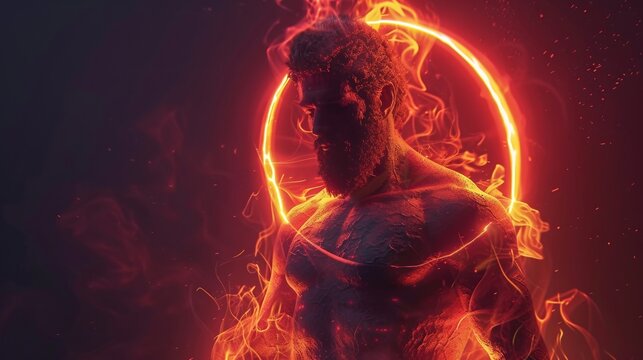 The Roman god Mars god of war and bravery emanating a fierce fiery neon aura