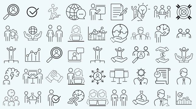 Business people icons set. Human resources, office management - thin line web icon set. Businessman outline icons collection. © HafizAsif