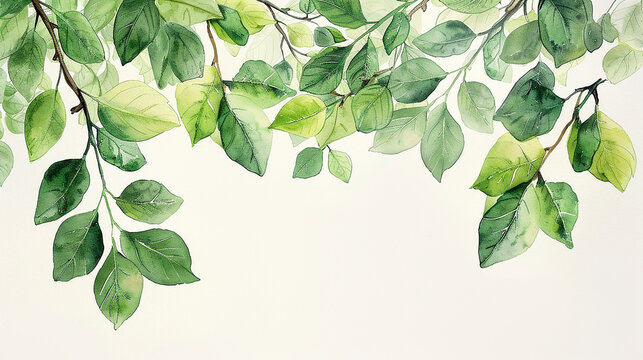 Elegant tree leaves in watercolor style for luxury decoration PNG format 