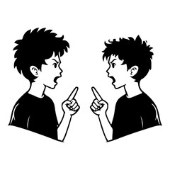 Black and White Illustration of Two Young Males in a Heated Argument for Conflict-Themed Projects