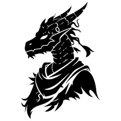 Majestic Dragonborn Head Profile in Black and White for Mythical Creature Art and Design