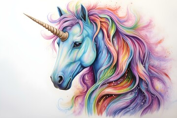 Obraz na płótnie Canvas Unicorn Drawing Created with Colored Pencils. Concept Drawing Techniques, Colored Pencils, Fantasy Art, Unicorn Illustration, Creative Process
