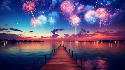 Vibrant night sky with dazzling fireworks. A festive spectacle of light and color