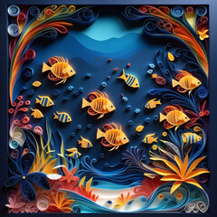background of paper cut fish and marine life

