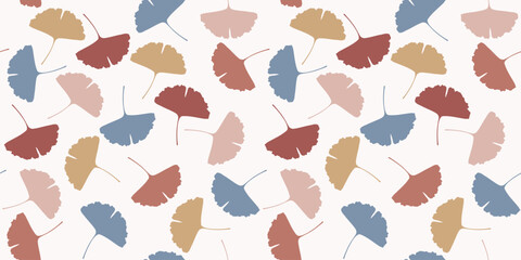 Colored Seamless pattern with ginkgo biloba leaves with veins on white background. Vector illustration of EPS10