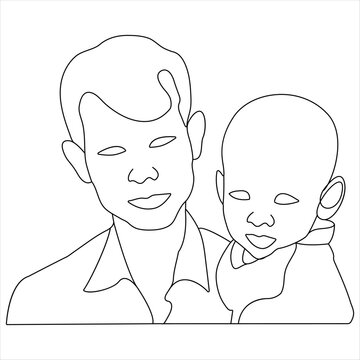recommend clip art: Continuous single line art drawing of son and his father concept father's day outline  vector illustration