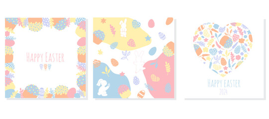Fototapeta na wymiar Set of Easter greeting card poster template. Hand drawn cute design.