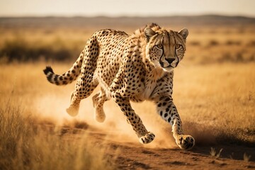 A sleek and powerful cheetah  running across the savannah, Illustration for World Wildlife Day 2024